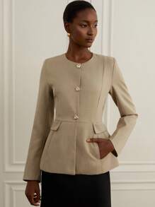 Aveloria Rosie 简约而不失优雅的女士通勤百搭复古金色装饰金属扣腰部拼接设计修腰长袖女士西装外套