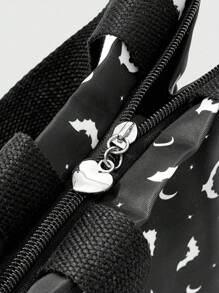 ROMWE Bat Print Insulated Lunch Bag, Gothic Style Fashion - Black - View 5