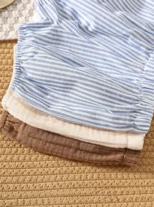 3 件套新生儿夏季休闲百搭条纹纯色松紧腰短裤、打底裤、内衣三件套，适合男婴和女婴