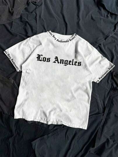 SHEIN Camiseta de cuello redondo de manga corta minimalista informal para niños preadolescentes, adecuada para el verano