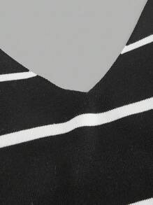 SHEIN MOD 加大码渐变条纹修身针织吊带毛衣裙，优雅针织吊带裙，适合秋冬季 - 黑與白 - 查看 5