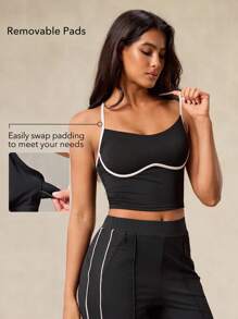 OutZeal Sweat Wicking Crossover Strap Color-Blocked Design Removable Pads Sport Bra Low Impact Yoga Casual - Black - View 3