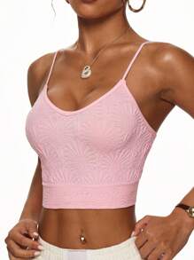 Easithlete 1 件女式深 V 花朵可调节肩带运动背心 - 淺粉色 - 查看 3