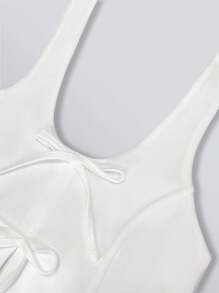 INAWLY Camiseta de tirantes con cuello halter y decoración de lazo para mujer, para verano