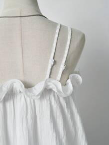 Lalippa 夏季甜美荷叶边纯色度假吊带背心 - 白色 - 查看 4