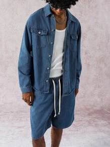Manfinity EMRG Conjunto de dos piezas de top de manga larga y shorts vaqueros para hombre