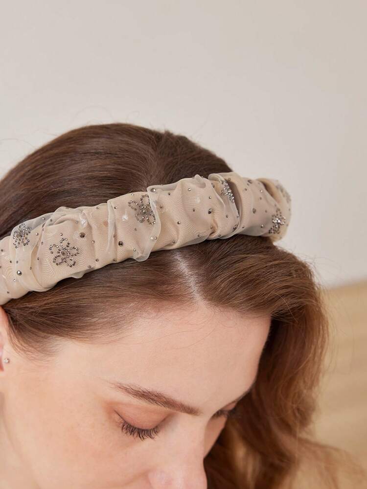 RHINESTONE FLORAL PATTERN MESH HEADBAND