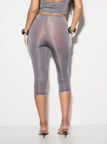KIZN Quần legging Capri lưới Sheen Finish cạp cao co giãn kiểm soát - Xám - Xem 2