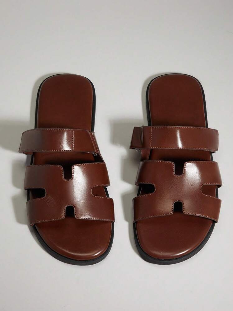 SHUZIA Luxury Design Men's Premium Oil-Finished PU Chocolate H-Cutout With Adjustable Strap Slides-Luxry Feeling Comfort Streetwear To Yacht Club Essentials - Chocolate Brown - View 7
