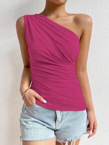 Zielony Women's Solid Color Ruched Sleeveless Blouse