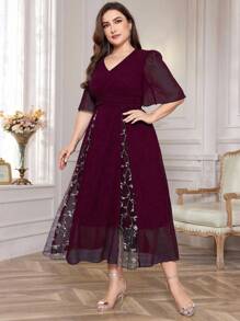 Modelyn Đầm Maxi Dự Tiệc Cổ Chữ V Thanh Lịch Cỡ Lớn Có Viền Xếp Ly Cho Nữ Trang Phục Dài Dạ Hội - Đỏ - Xem 6