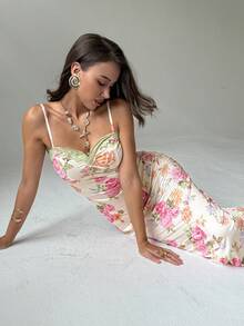 Aloruh 女士休闲花卉印花修身吊带连衣裙 - 彩色 - 查看 4