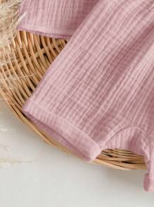 2 件套新生男婴休闲可爱粉色短袖衬衫和松紧腰短裤套装，夏季 - 粉色 - 查看 4