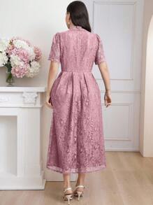 Modelyn 大码纯色蕾丝拼接时尚派对礼服宝蓝色正式礼服长款晚礼服 - 粉色 - 查看 2