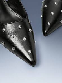 CUCCOO GRLICON Pointed Toe Riveted Women's High Heel Pumps, Y2K Punk Motorcycle Style Outfit - Black - View 3