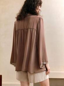 Arave 法式通勤精致POLO领优雅百搭长袖上衣，春夏 - 咖啡棕 - 查看 2