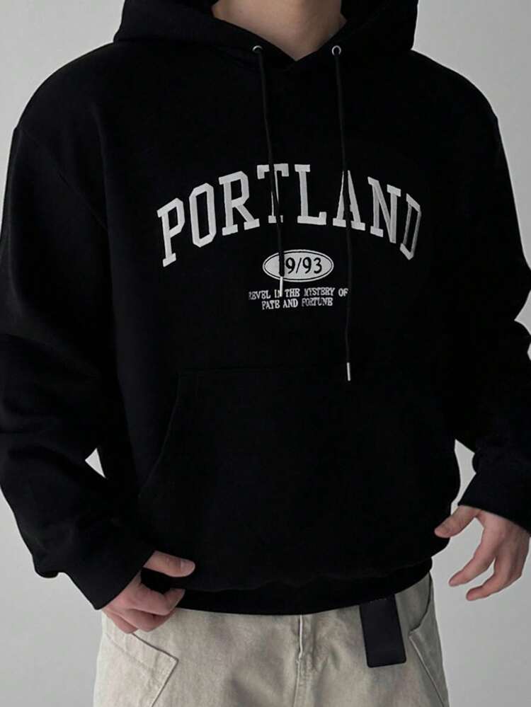 Autumn Letter Embroidery Men's Black Hoodie