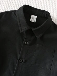 SHEIN Unisex Baby/Toddler Casual Fashionable Everyday Versatile Army Green Short Sleeve Woven Shirt, Suitable For Indoor, Outdoor, Daily Wear, Sports, Play, Party, Photo Shoot, Holiday, Festivities