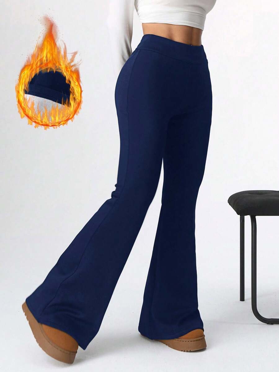 SHEIN EZwear 女士休闲海军蓝保暖修身喇叭裤 - 藏蓝色 - 查看 1