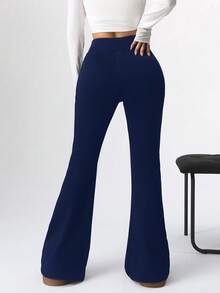 SHEIN EZwear 女士休闲海军蓝保暖修身喇叭裤 - 藏蓝色 - 查看 2