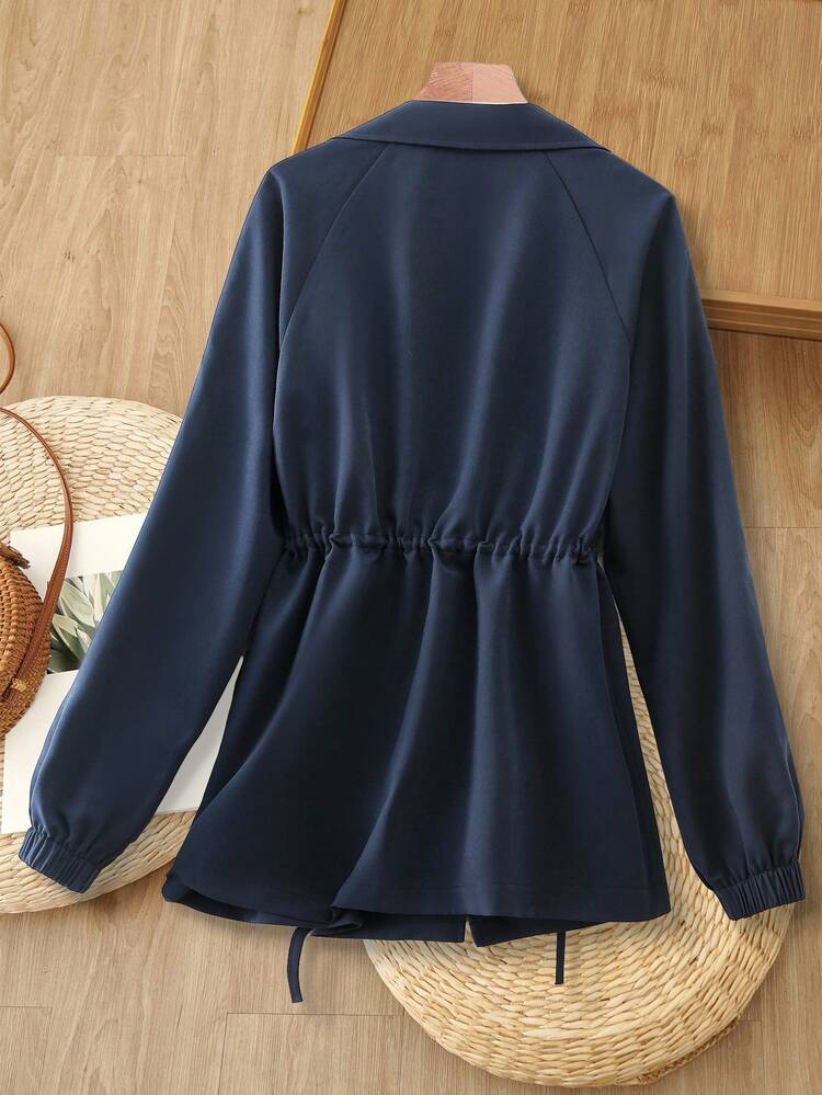 Women Solid Color Lapel NeckLong Sleeve Drawstring Waist Casual Trench Coat Fall Clothes For Women Winter Coat Fall Clothes For Women  Autumn Clothes  Autumn Women