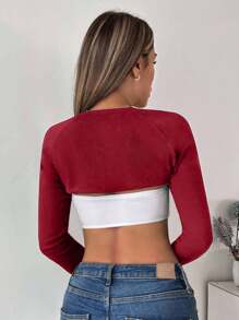 EURMUSE 96% Cotton Bell Sleeve Shrug Top Without Bra - Burgundy - View 2