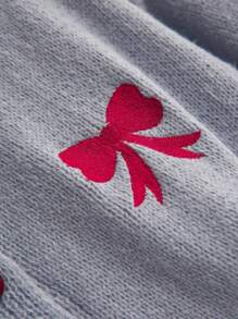 CosyJoli 秋冬大码女式蝴蝶结刺绣长袖单排扣开衫 - 灰色 - 查看 5