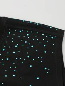 ROMWE MEN Street Life Fashion Rhinestone Casual Loose Fit Men Tank Tops, For Summer Daily Wear - Black - View 4