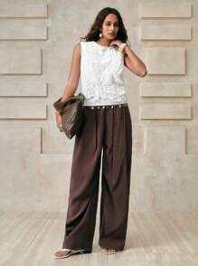Arave Chaleco casual de estilo vacacional de primavera/verano con encaje calado, volantes y sin mangas en estilo francés chic para ir al trabajo
