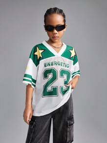 Coolane Kids Camiseta casual de manga corta con cuello en V y estampado de letra para niña preadolescente