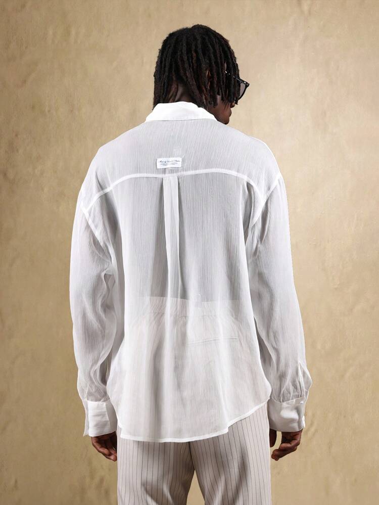 Sheer Textured Button Down Shirt With Collar