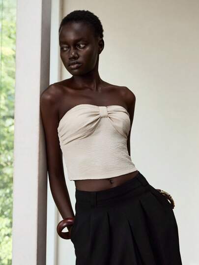 Lumivelle Women's Elegant Bow Decor Tube Top