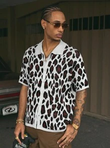 AXEPEAK 时尚街头潮流男士宽松短袖针织衬衫 - 彩色 - 查看 4