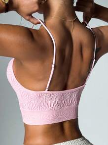 Easithlete 1 件女式深 V 花朵可调节肩带运动背心 - 淺粉色 - 查看 2