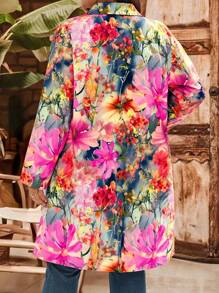 EMERY ROSE Plus Size Floral All-Over Print Casual Windbreaker Floral Outfits For Women Floral Blazer Women Floral Print Blazer,Fall Clothes Plus Size,Going Out Outfits,Business Casual Woman Curve Women Floral Blazer,For Stylish Everyday Wear Winter Autumn - Multicolor - View 8
