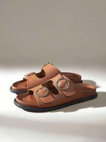 Dép đi biển đế bằng màu đen thời trang thoải mái dành cho nữ - màu nâu - Xem 2