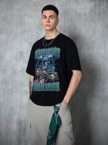 TEENAGE MUTANT NINJA TURTLES | SHEIN Men's Casual Letter & Turtle Print Round Neck Short Sleeve T-Shirt, Summer, Emo, 2000s Style