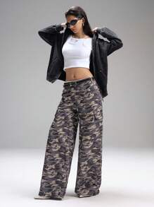 LYSMO 2025年新款简约秋季女士休闲时尚迷彩宽松纽扣口袋裤，适合外出穿着、返校装、毕业装、街头装、垃圾摇滚和朋克时尚、Y2K服装和斯德哥尔摩风格、前卫女装和独特服装、返校装、返校节、2000年代风格、Y2K服装返校装 - 彩色 - 查看 5