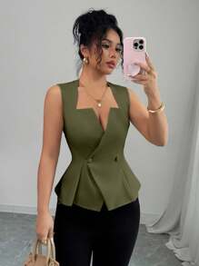 Elenzga Áo cánh chữ A cổ bèo nhún thanh lịch mới dành cho nữ, thích hợp khi đi làm, đi nghỉ, hẹn hò, đi chơi, làm vườn, tụ họp gia đình, ngày lễ lao động, ngày lễ, ngày độc lập, trở lại trường, ngày của giáo viên, lễ Halloween, lễ tạ ơn - Màu xanh Ô liu - Xem 1