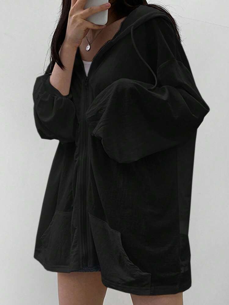 Women Oversized Hooded Cardigan With Back Print, Lightweight Casual Outerwear, White, Spring/Summer/Autumn Over Sized T Shirts Women Jacket,Fall Women Clothes