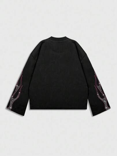 Street Life T-shirt à manches longues pour hommes à imprimé diamant, style ample et court