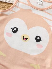 SHEIN Infant Unisex Penguin Pattern Knit Soft Crew Neck Sleeveless Bodysuit, Casual And Versatile - Khaki - View 6