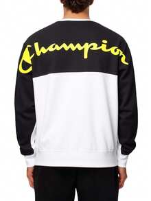 Champion Áo nỉ cổ tròn màu tương phản đa năng thường ngày cho nam - Trắng và Đen - Xem 2