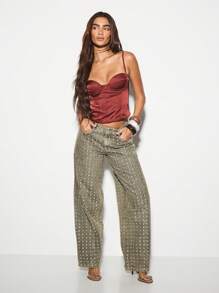 KIZN Áo corset bó Satin Chi tiết xương quai có thể điều chỉnh Tiệc tối Câu lạc bộ Đêm ra ngoài Phòng ngủ Thời trang Mùa lễ hội Ngày lễ Dịp đặc biệt Tuyên bố - Đỏ - Xem 3