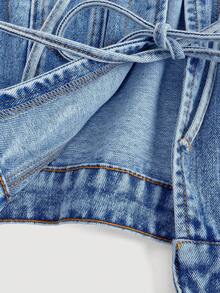 SHEIN MOD 女式前系带休闲牛仔背心 - 中等水洗藍 - 查看 5