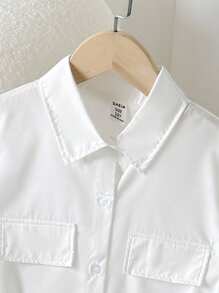 SHEIN 青少年女孩休闲舒适 Polo 领弧形下摆背面印花连衣裙