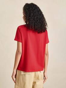 INAWLY 女款常规版型纽约星白色英文标语五角星简约休闲街头家居服夏季美式图案圆领短袖 T 恤 - 紅色 - 查看 2