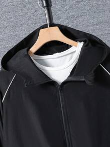Teen Boy's Casual Hooded Jacket With Zipper Pockets And Rib Knit Trim, Suitable For Daily Commute And Leisure Wear Fall Winter - Black - View 5