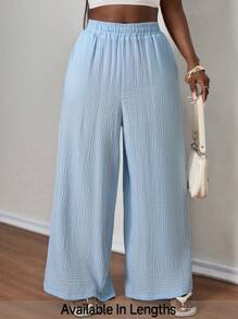 SHEIN PETITE CURVE Pantalon casual de grande taille, couleur unie, adapté pour l'été - Bleu ciel - Voir 1