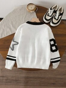 Sparklyn Tween Girl V-Neck Long Sleeve Casual Sweater With Numeric Star Pattern New York Sweater Fall Winter - White - View 10